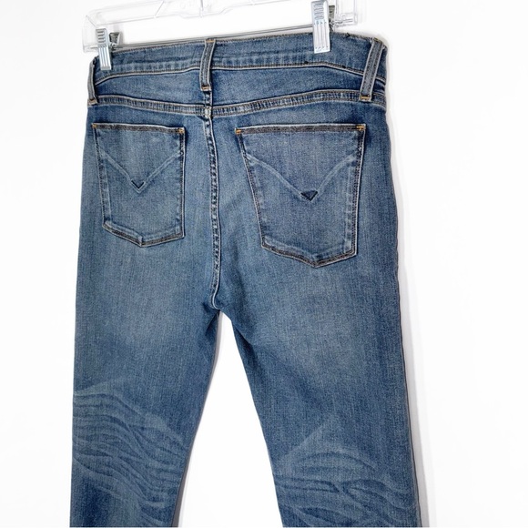 Hudson Wide Cuff Distressed Fringe Hem Medium Wash Cropped Skinny Jeans 29 - Picture 7 of 14